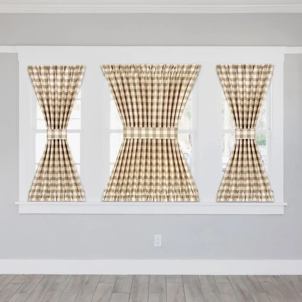 PowerSellerUSA French Door Curtain, Elegant Buffalo Plaid Curtains for Front